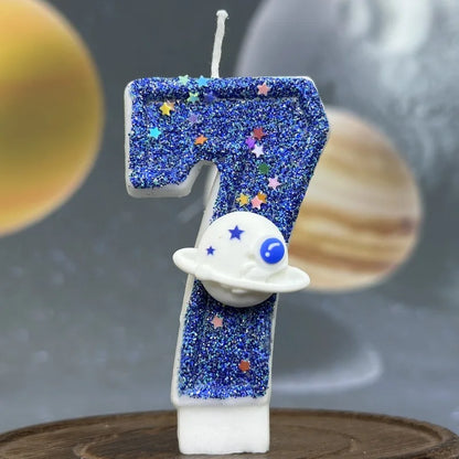 DIY Planet themed Spaceship 0-9 DIY digital candle Dark Blue Birthday candle Outer space themed party cake decoration Beauty World Shop