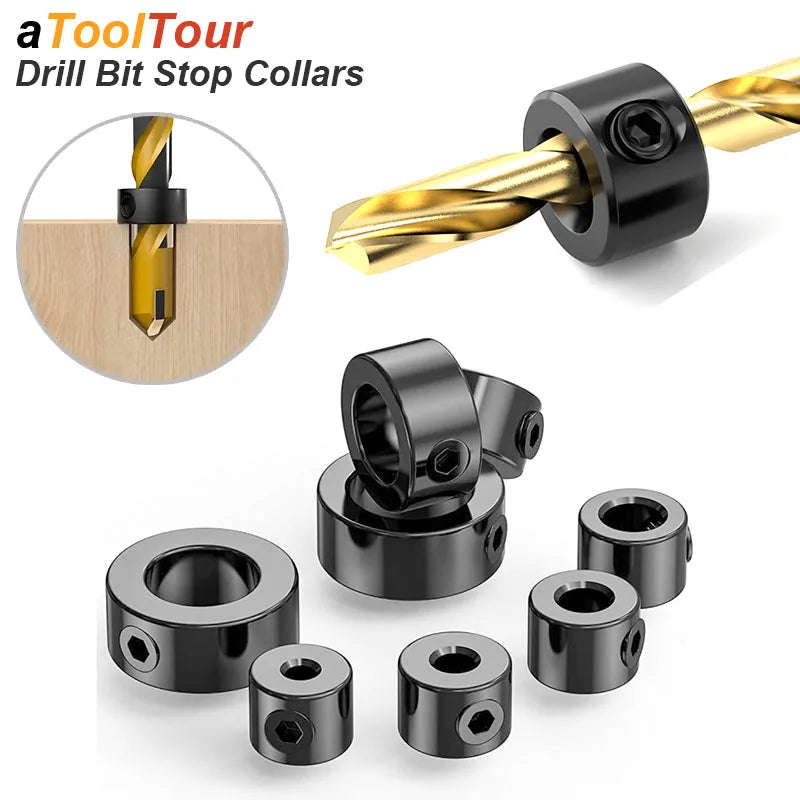 Drill Stoper Collar Set Stop Bit Ring Shaft Limit Metric Lock Steel Press Depth Ajustable Positioner Hole Guide Woodwork Tool Beauty World Shop
