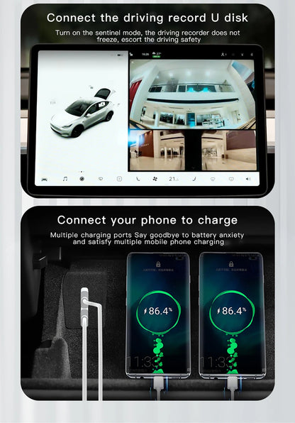 YZ Glove Box Docking Station For Tesla Model 3 Y Juniper Highland Quick Charger 4 USB Shunt Hub Flocking Adapter Powered Splitte Beauty World Shop