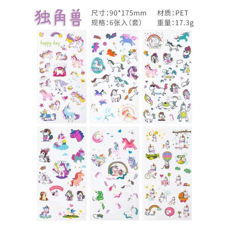 6Pieces/Set Transparent Pvc Waterproof Cartoon Sticker DIY Hand Account Decorative Stickers Kawaii Phone Cup Stickers Beauty World Shop