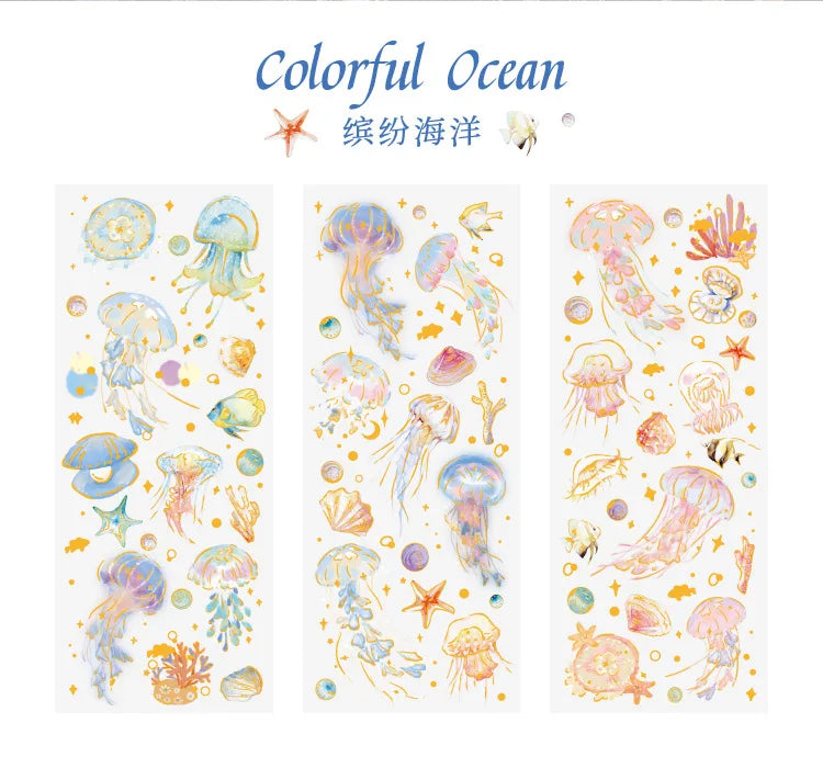 3pcs Kawaii Feather Dragonfly Bird Jellyfish Decorative Stickers Pack Scrapbooking Material Label Diary Phone Journal Planner Beauty World Shop