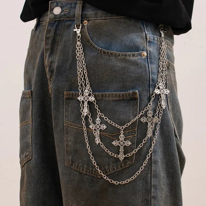 Fashion Punk Metal Pants Chain Hip Hop Waist Chain Cross Pendant Jeans Chain For Men Women Accessories Gifts Beauty World Shop