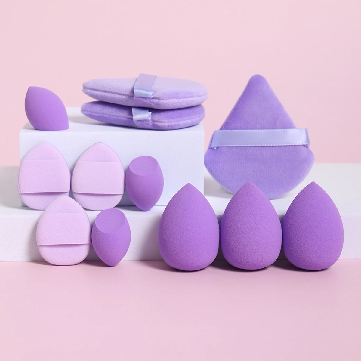 12-Piece All-Purpose Makeup Sponge Set, Made of 3 Loose Powder Puffs, 3 Mini Air Cushion Puffs, 3 Beauty Eggs and 3 Mini Beauty Beauty World Shop