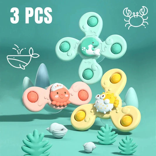 3Pcs/Set Baby Bath Toys Funny Bathing Sucker Spinner Suction Cup Cartoon Rattles Fidget Educational Toys For Children Boys Beauty Fashion