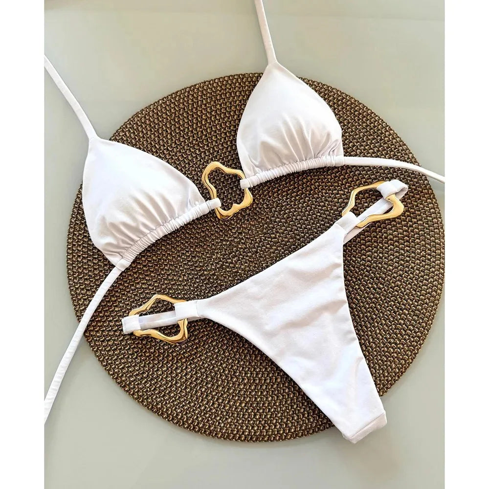 New Sexy Bikini Solid Color Lace-up Split Two-piece Swimsuit for Women Beauty World Shop