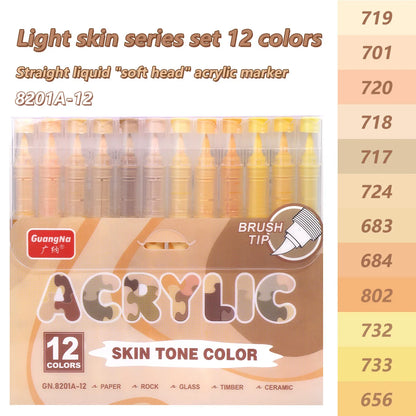 GuangNa 12-72 Colors Soft Brush Acrylic Marker Pen Set,Skin Tone, Macaron color,DIY Hand Drawn,Paint Art Markers pens,GN.8201F/M Beauty World Shop