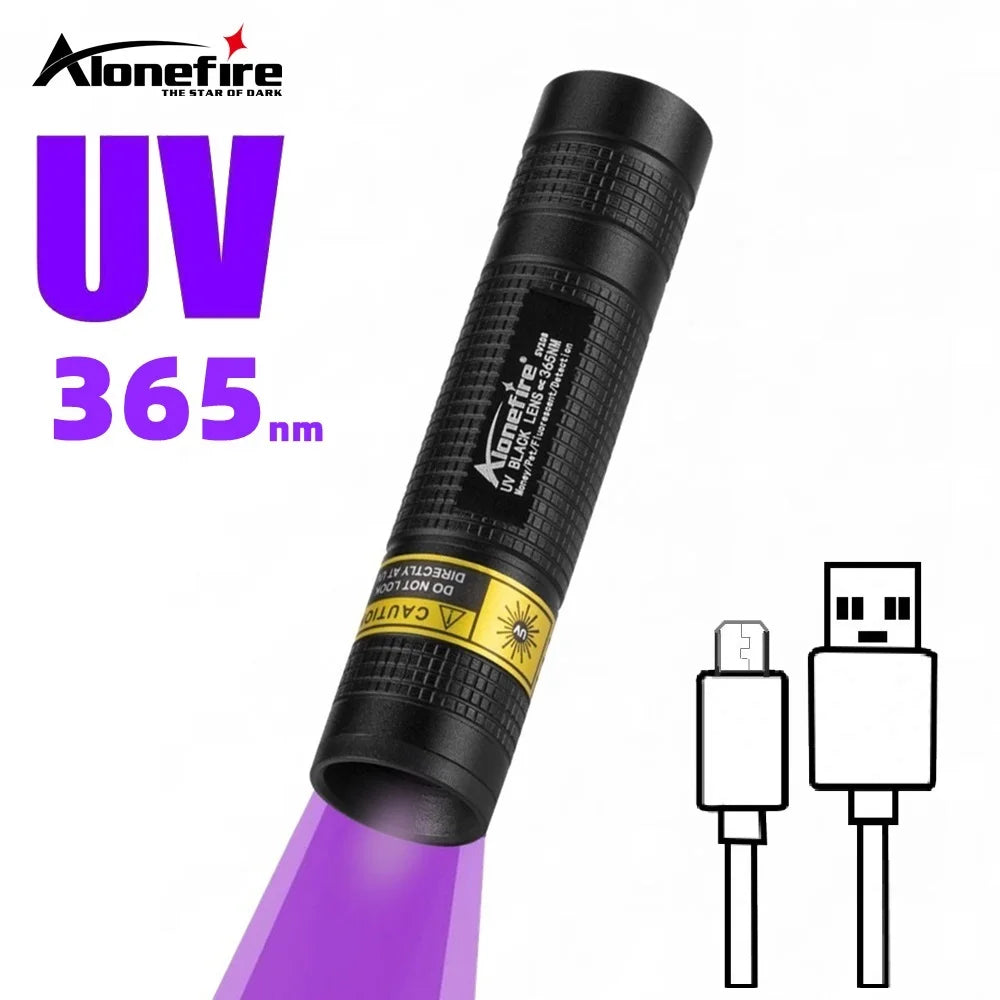 365nm Mini UV Led Blacklight Flashlight Usb Rechargeable Nail lamp Pet Stain Leakage Marker Ore Money Scorpion Detection lights Beauty World Shop