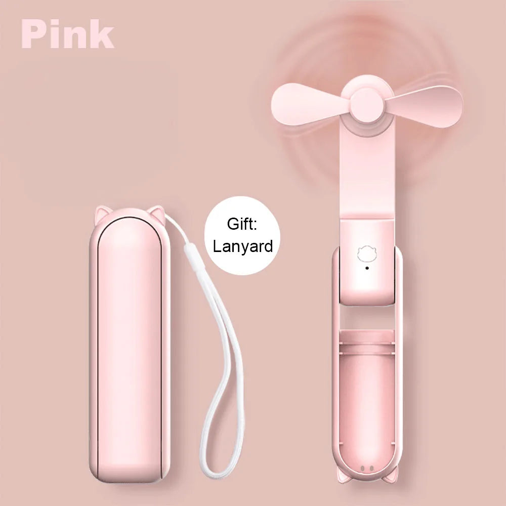 Portable Fan 2000mAh USB Rechargeable 3 Speed Mini Handheld Foldable Fan Hand Held Small Pocket Travel Fan with Handy Power Bank Beauty World Shop