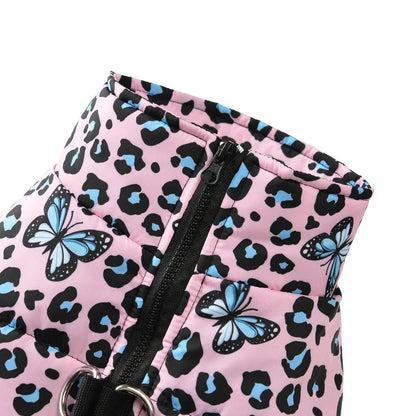 Dog Jacket Winter Warm Clothes For Small Medium Dogs Cats Leopard Print Pet Puppy Coat With D-ring Chihuahua Yorkie Pug Outfits