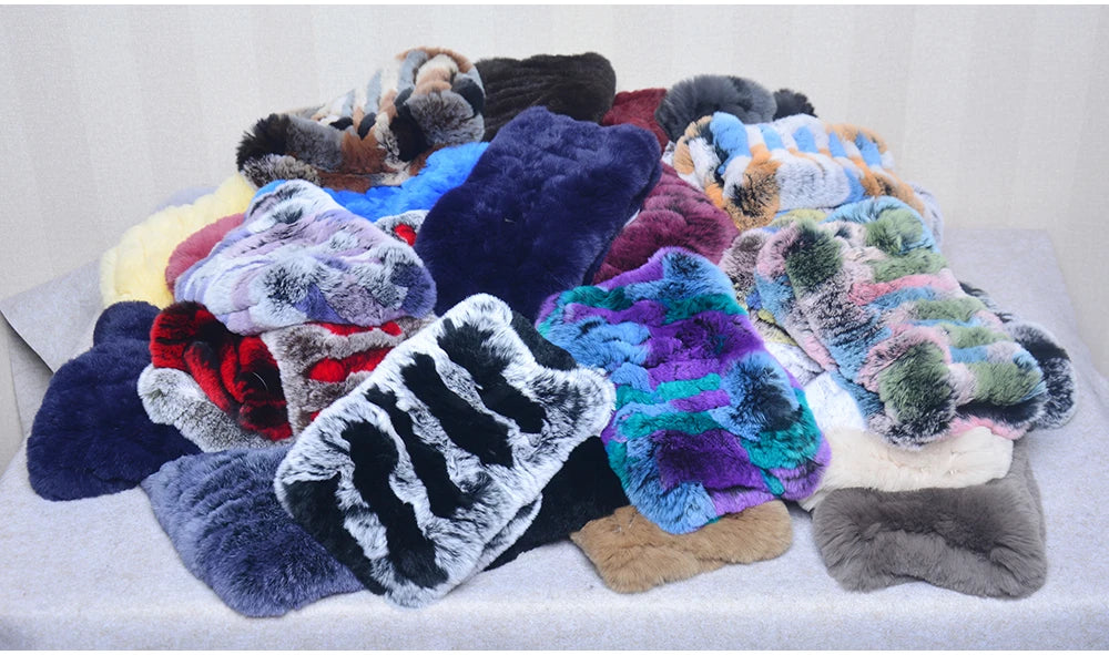 Women Handmade Stretch 100% Real Rabbit Fur Scarf Knit Genuine Rex Rabbit Fur Headbands Girls Natural Rabbit Fur Ring Scarves Beauty World Shop