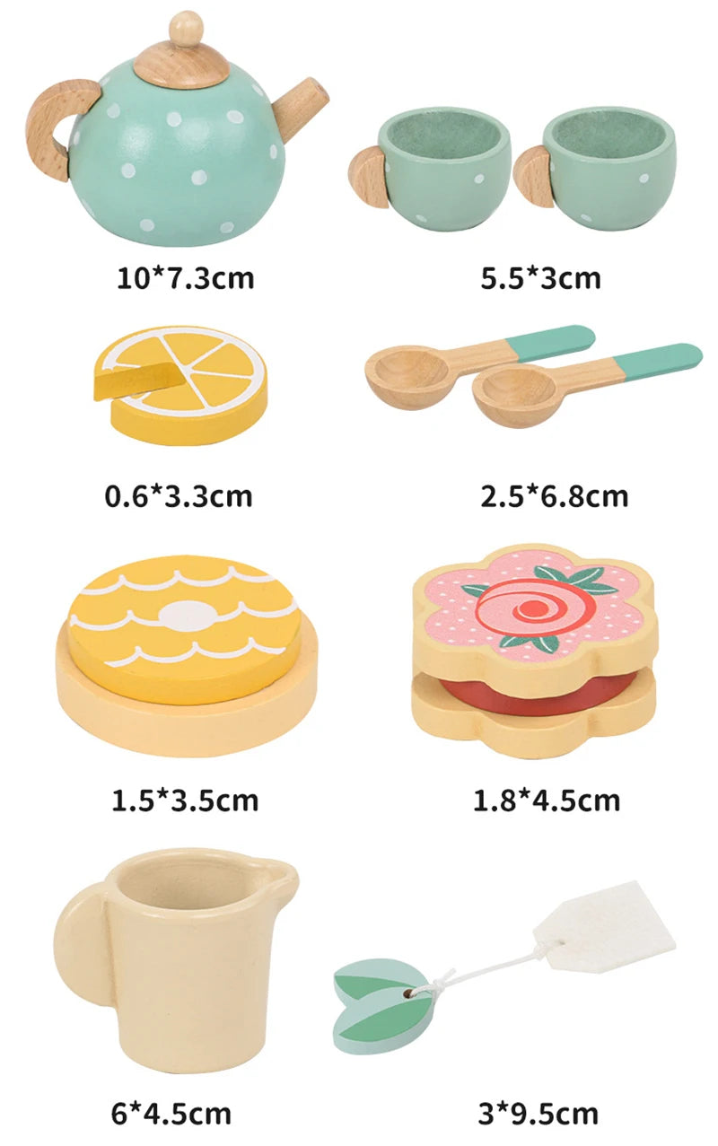 Kids Wooden Tea Set Play House Pretend Make Tea Play With Teapot Teacup Afternoon Snack Role Playing Toys Boys Girls Gift Beauty World Shop