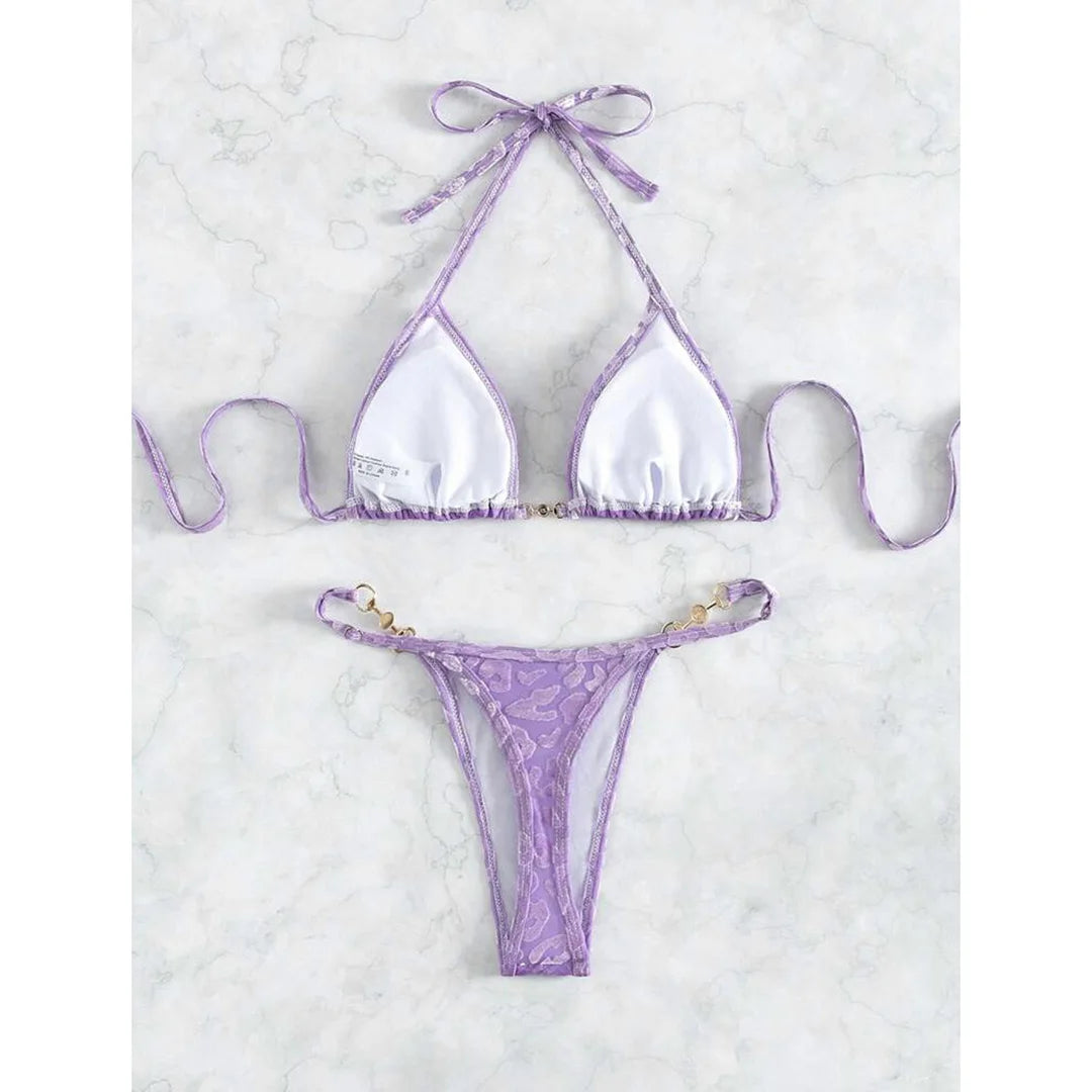 S- XL Leopard Halter Mini Micro Thong Bikini Women Swimwear Female Swimsuit Two-pieces Bikini set Bather Bathing Suit Swim V5207 Beauty World Shop