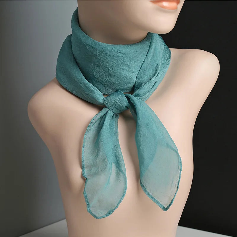 New 70X70cm Simulation Silk Scarves Women's Versatile Small Square Solid Chiffon Scarf Gauze Scarf Party Gift Beauty World Shop