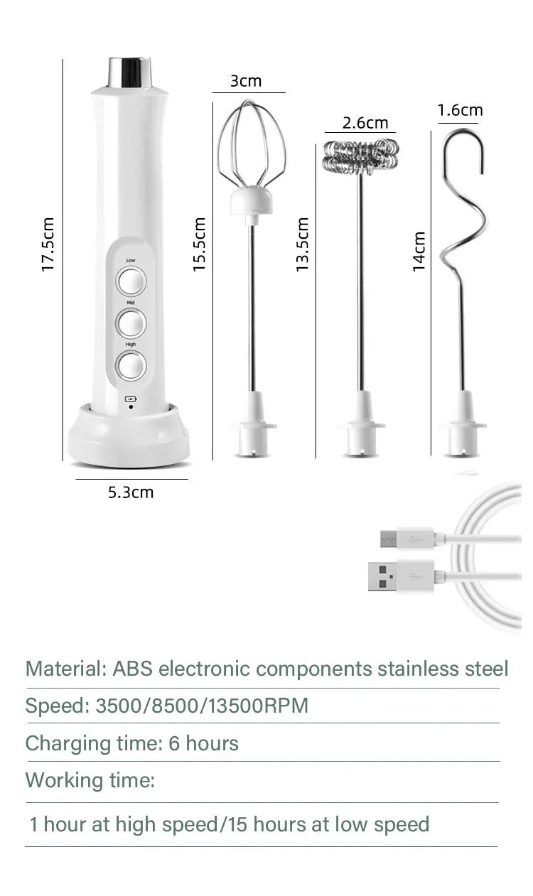 Wireless Milk Foam USB Rechargeable Handheld Electric Foam Maker 3 Speeds for Latte Cappuccino Hot Chocolate Coffee Whisk Mixer Beauty World Shop