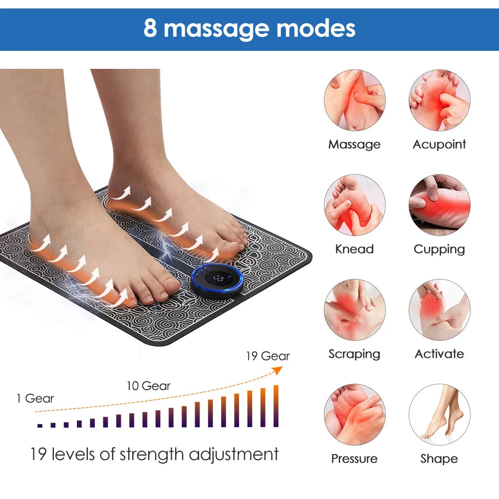 EMS Foot Massager Pad Relief Pain Relax Feet Acupoints Massage Electric Muscle Stimulation Improve Blood Circulation Relax Feet Beauty World Shop