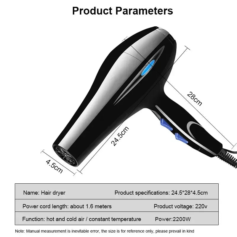 2200W Hair Dryer Professional Powerful Hair Dryer Fast Heating Hot and Cold Adjustment Ionic Air Blow Dryer with Air Collecting Beauty World Shop