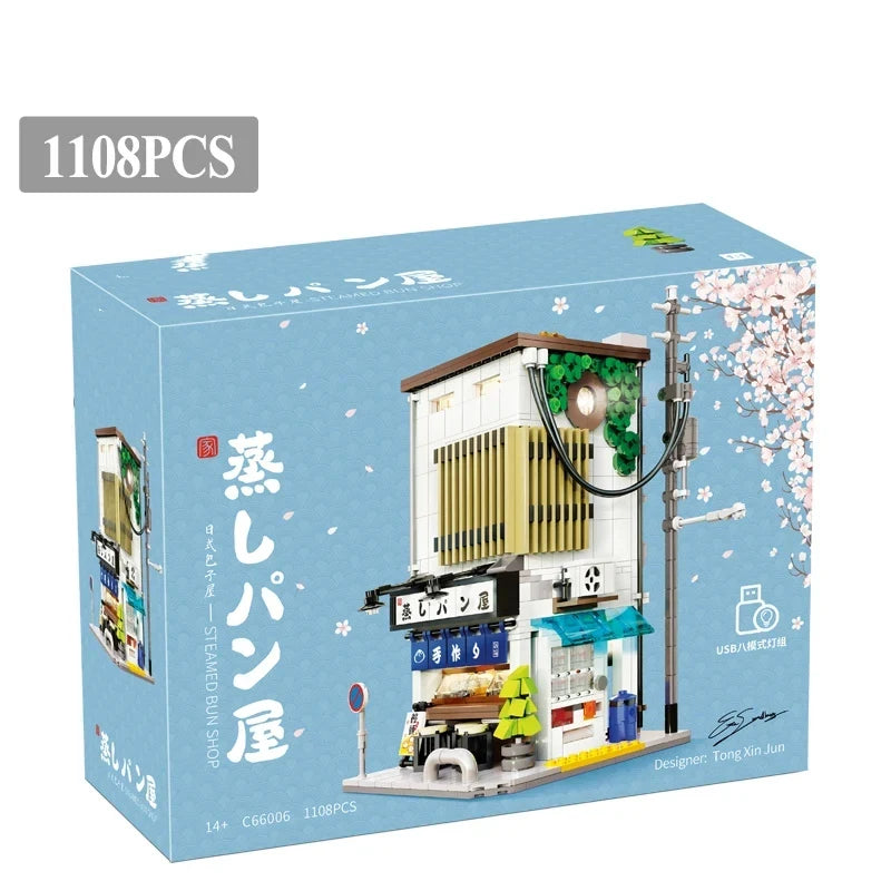 1108Pcs Japanese Steamed Bun House Architecture Building Blocks Creative Civy View Friends Shop Bricks Toys For Kids Gifts Beauty World Shop