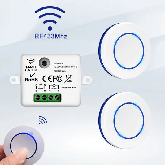 RF 433MHz Wireless Light Switch 220V 110V 10A Relay Controlle Mini Round Button Wall Panel Switch Remote Control For LED Lamp Beauty World Shop