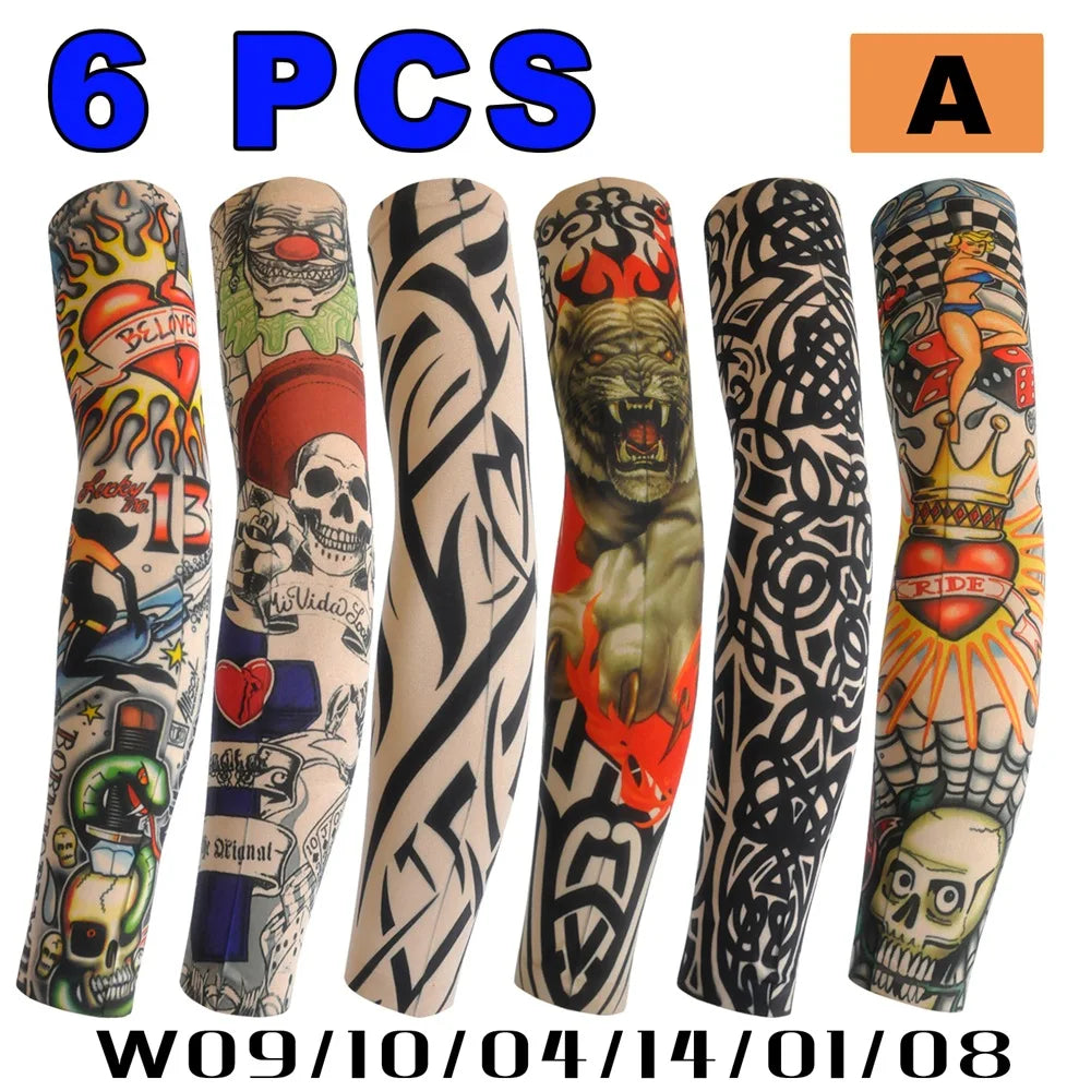 6 PCS Tattoo Sleeves Unisex Summer Cycling Sun Protection Arm Covers Beach Driving Fishing Breathable Nightclub Elastic Sleeves Beauty World Shop