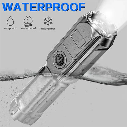 Portable LED Flashlight ABS Strong Light Focusing Flashlight USB Rechargeable Outdoor Home Strong Light Searchlight Waterproof Beauty World Shop