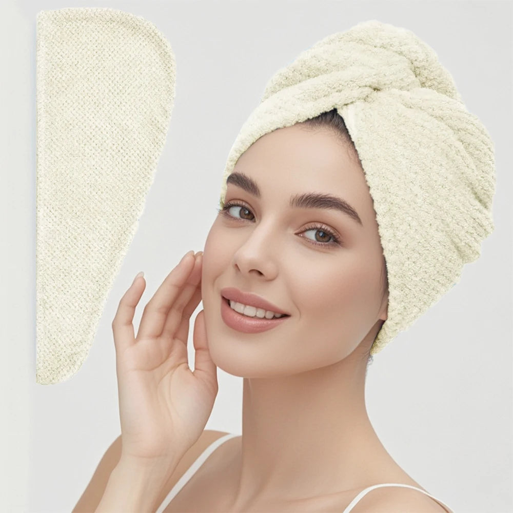Solid color hair towel Textured dry hair cap 9.8 "X 25.5" absorbent hair towel wrap for button-down women Beauty World Shop