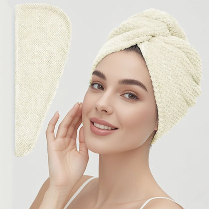 Solid color hair towel Textured dry hair cap 9.8 "X 25.5" absorbent hair towel wrap for button-down women Beauty World Shop