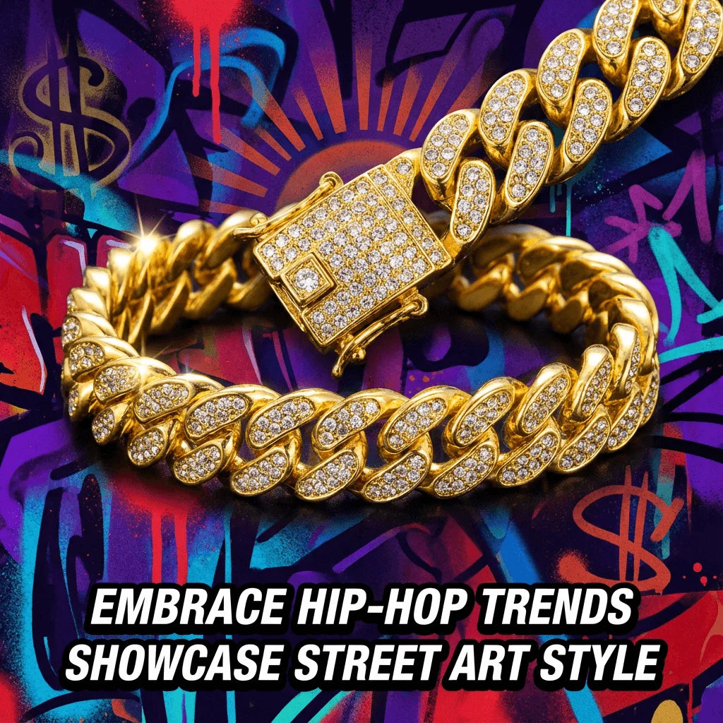 Luxury Hip Hop Dog Collar, Gold Tone Stainless Steel Cuban Chain, Durable Diamond Inlaid Pet Jewelry for Daily Walking Beauty World Shop