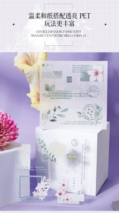 Yoofun 20pcs/lot PET + Washi Paper Aesthetic Flower Stickers Gift Card Journal Scrapbooking Diary Decoration Stationery Labels Beauty World Shop