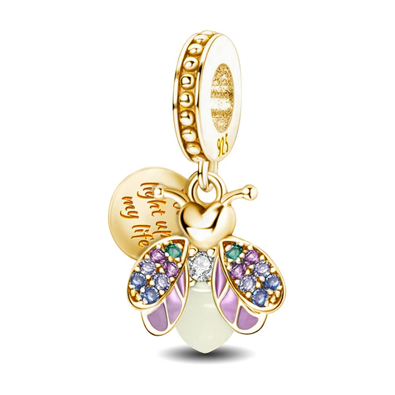 Shecharms 925 Sterling Silver Love Heart Firefly Golden Series Charms Fit DIY Making Bracelet Necklace High Quality Fine Jewelry Beauty World Shop