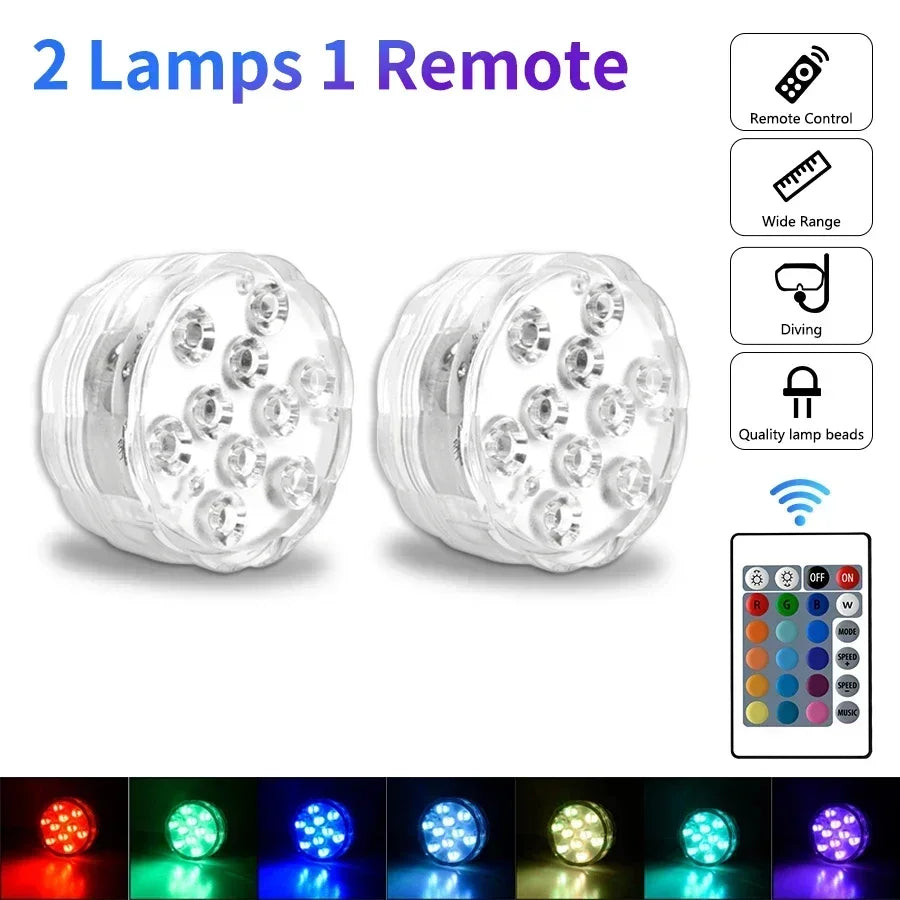 10 LED RGB Underwater Lights with Magnetic Suction Cups 16 Color Lights Fish Tank Pool Underwater Lighting Plant Grow Lights Beauty World Shop