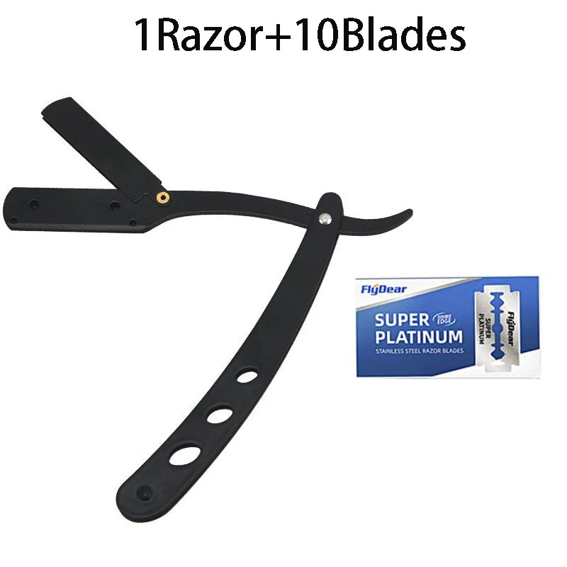 Men Shaving Barber Razor Black Classic Folding Shaving Knife Armpit Hair Pubic Hair Shaver Stainless Steel Straight Razor Holder Beauty World Shop