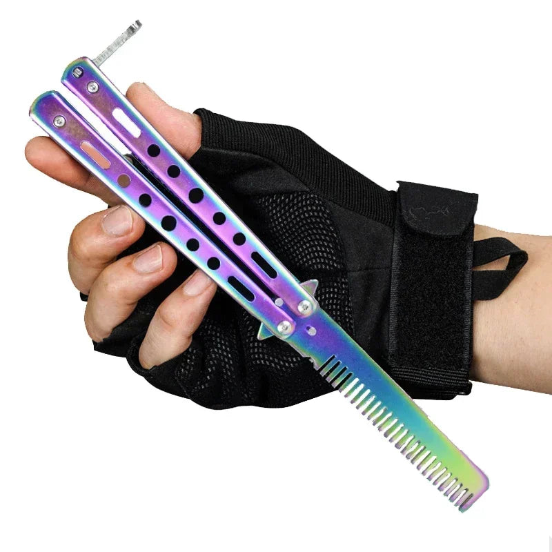 Stainless Steel Foldable Comb for Butterfly Knife Practice Training Beard Moustache Styling Tool Hairdressing Salon Brush Beauty World Shop