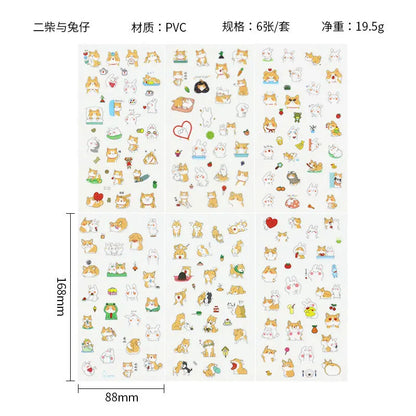 6Pieces/Set Transparent Pvc Waterproof Cartoon Sticker DIY Hand Account Decorative Stickers Kawaii Phone Cup Stickers Beauty World Shop