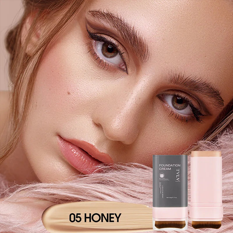 TVLV Concealing Foundation Stick: 5 Shades with Built-In Brush - Cream Finish, Lightweight and Waterproof Formula, Beauty Trend Shop