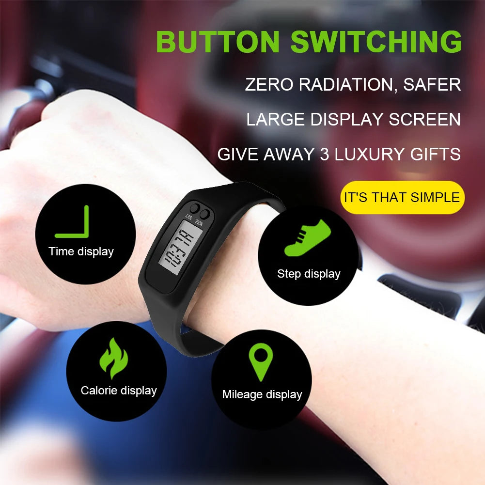 LED Pedometer Bracelet Walking Running Pedometer 12/24H Time Display Silicone Step Tracker Fitness Watch for Outdoor Sports Beauty World Shop