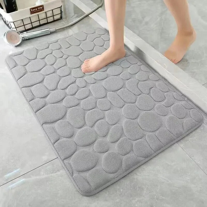 Pebble Embossed Memory Foam Bath Blanket Absorbent Non-Slip Indoor Floor Mat for Bathroom Door Beauty World Shop