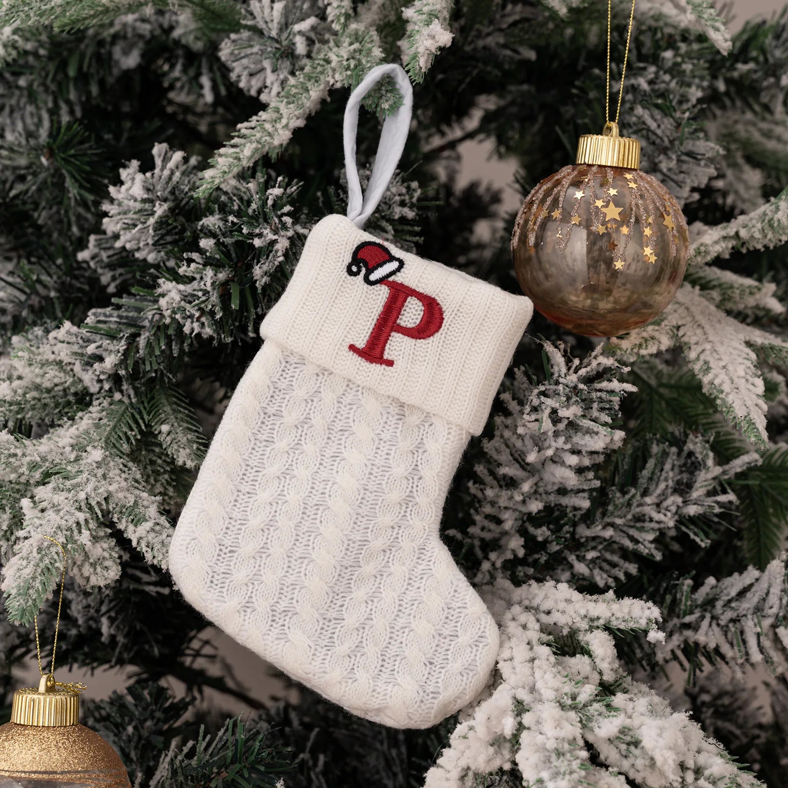 1PC A-Z Letter Hanging Christmas Stockings Knitted Socks  Christmas Tree Hanging for Family Party Decoration Beauty World Shop