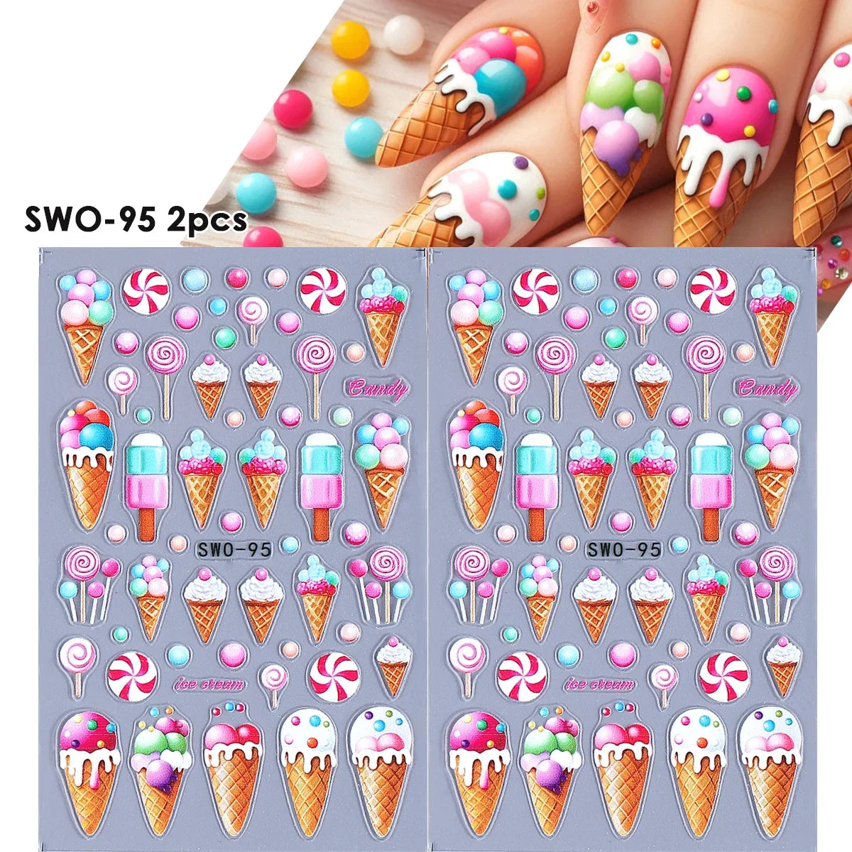 2pcs Sweet Element Nail Art Stickers Simple Flower Heart Cherry Strawberry Kawaii Decals Colorful Bow Butterfly Manicure Sliders Beauty World Shop