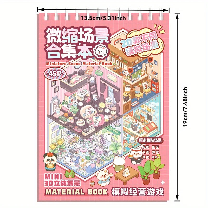 Mr Paper 45Pcs Scenes Cartoon Landscape Sticker Book Forest Village DIY 3D Sticker Cabin Scene Pocket Birthday Gift For Planner Beauty World Shop