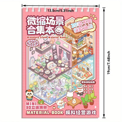 Mr Paper 45Pcs Scenes Cartoon Landscape Sticker Book Forest Village DIY 3D Sticker Cabin Scene Pocket Birthday Gift For Planner Beauty World Shop