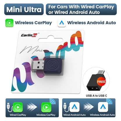 CarlinKit 5.0 Mini Ultra Wireless Adapter Wireless CarPlay Android Auto For OEM Car Plug and Play WiFi Bluetooth Auto Connection Beauty World Shop