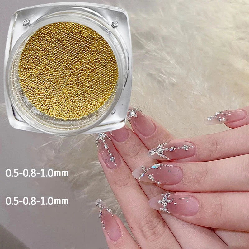 0.4mm-1.5mm 3D Steel Tiny Nail Art Decoration Gold Silver Steel Ball Nail Art Caviar Beads Nails Beads DIY Jewelry Accessories Beauty World Shop