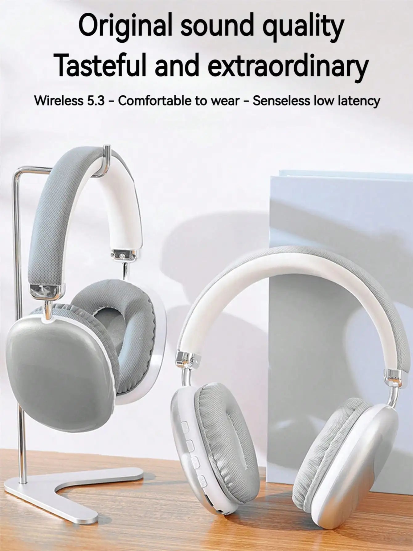 Bluetooth Headphones Over Ear Wireless Headset HiFi Music Gaming Comfortable Mic for iPhone Android PC Silver Beauty World Shop
