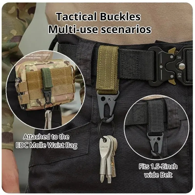 2pcs Tactical Hanging Buckle Molle Nylon Webbing Carabiner Belt Triangle Keychain for Outdoor Climbing Camping Tool Accessory Beauty World Shop