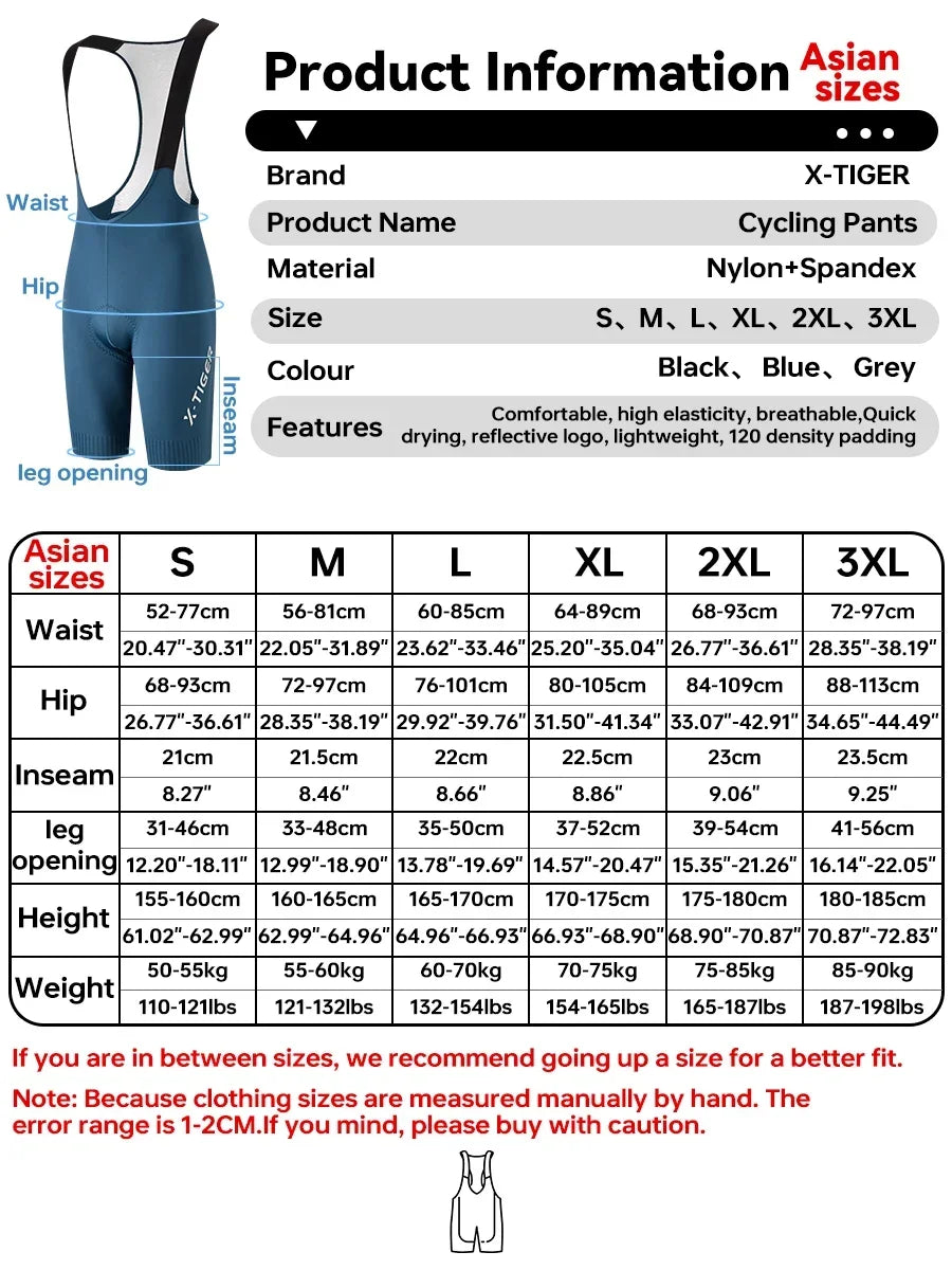 X-TIGER Cycling Bib Pants 120 High Density Cushion Men's Cycling Shorts Road Bike MTB Cycling Pants Sports Fitness Casual Pants Beauty World Shop