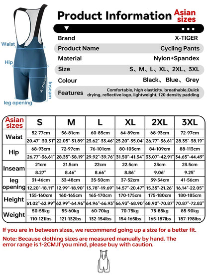 X-TIGER Cycling Bib Pants 120 High Density Cushion Men's Cycling Shorts Road Bike MTB Cycling Pants Sports Fitness Casual Pants Beauty World Shop