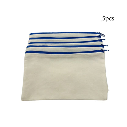 5pcs Blank Canvas Zipper Pouch Bulk, Makeup Bag Pencil Case For Cosmetic & DIY Crafts, Independence Day Beauty World Shop