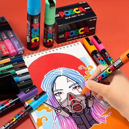 Uni Posca Full Marker PC-1M 3M 5M Multi-Colours Acrylic Permanente Rotulador Poster Graffiti Painting Pen For Fabric Rock Metal Beauty World Shop