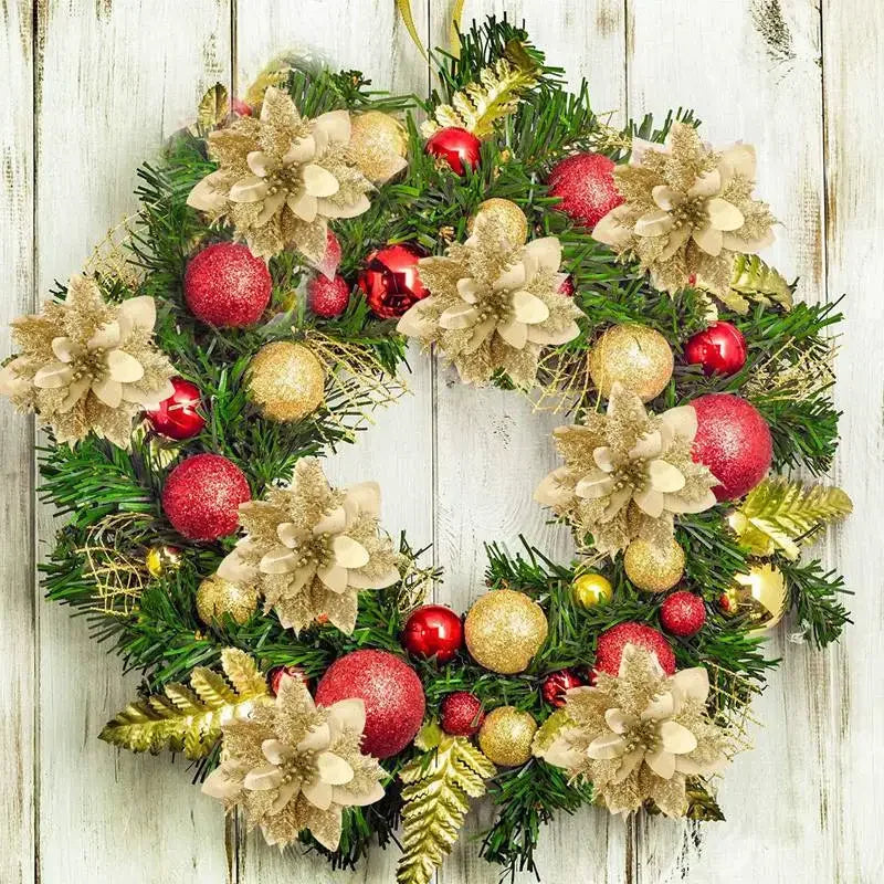 Christmas Glitter Artificial Flowers Christmas Tree Hanging Ornaments Fake Flower for Home 2025 Xmas New Year 2026 Navidad Gift Beauty World Shop