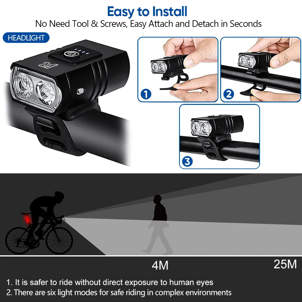 LED Bicycle Front Light Type-C Rechargeable Bicycle Headlight MTB Road Bike Headlamp Easy to Install Cycling Accessories Beauty World Shop